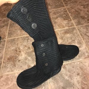 Uggs- black knit tall button boot